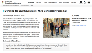 Screenshot Pressemitteilung Bezirksamt Tempelhof-Schöneberg