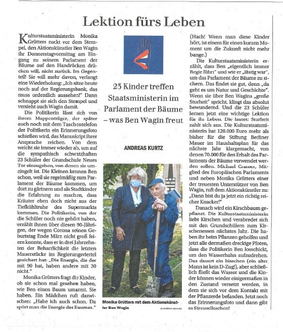 Zeitungsartikel „Berliner Zeitung“ vom 2.Oktober 2020